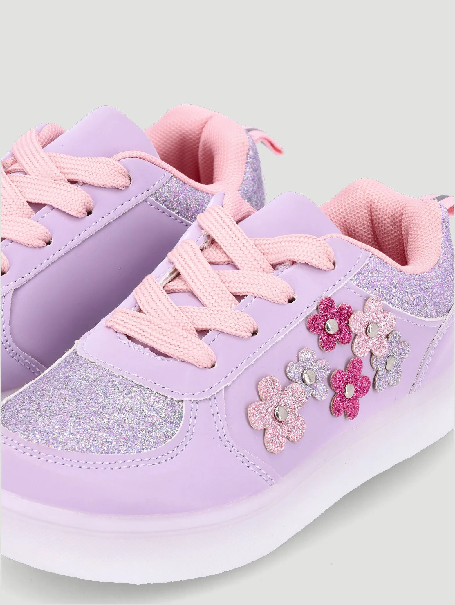 Girls Lilac Flower Light Up Sneaker - Purple