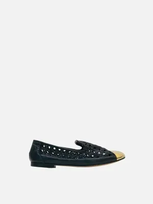 GIUSEPPE ZANOTTI Laser Cut Black & Gold Ballet Flats 41