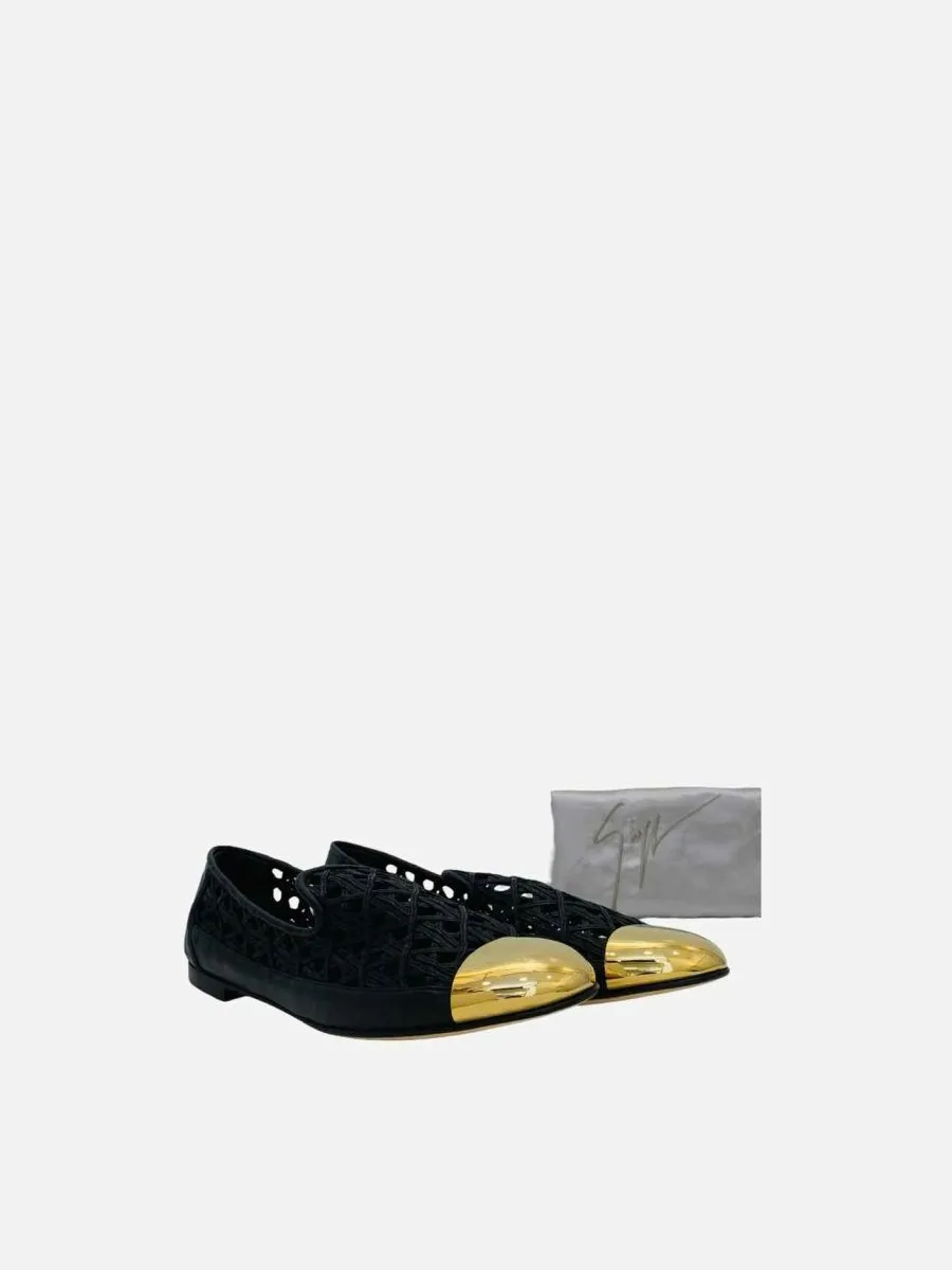 GIUSEPPE ZANOTTI Laser Cut Black & Gold Ballet Flats 41