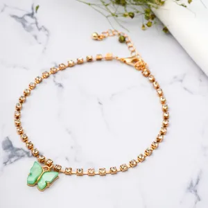 Golden Rhinestone Butterfly Anklet