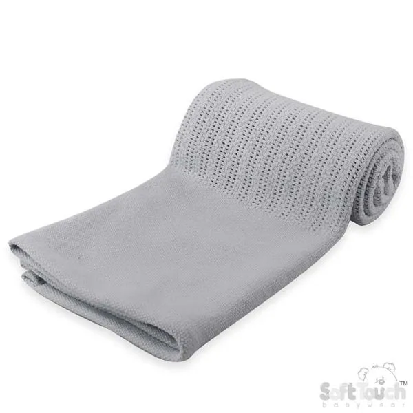 Grey Soft Touch Deluxe Cotton Cellular Pram Baby Blanket
