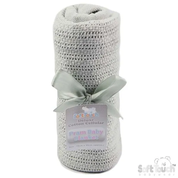 Grey Soft Touch Deluxe Cotton Cellular Pram Baby Blanket