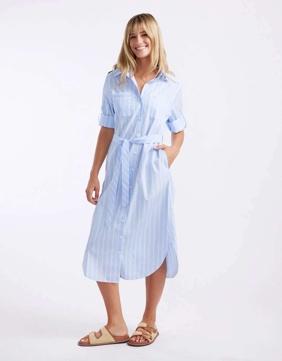 Hayley Shirt Dress - Pale Blue Stripe