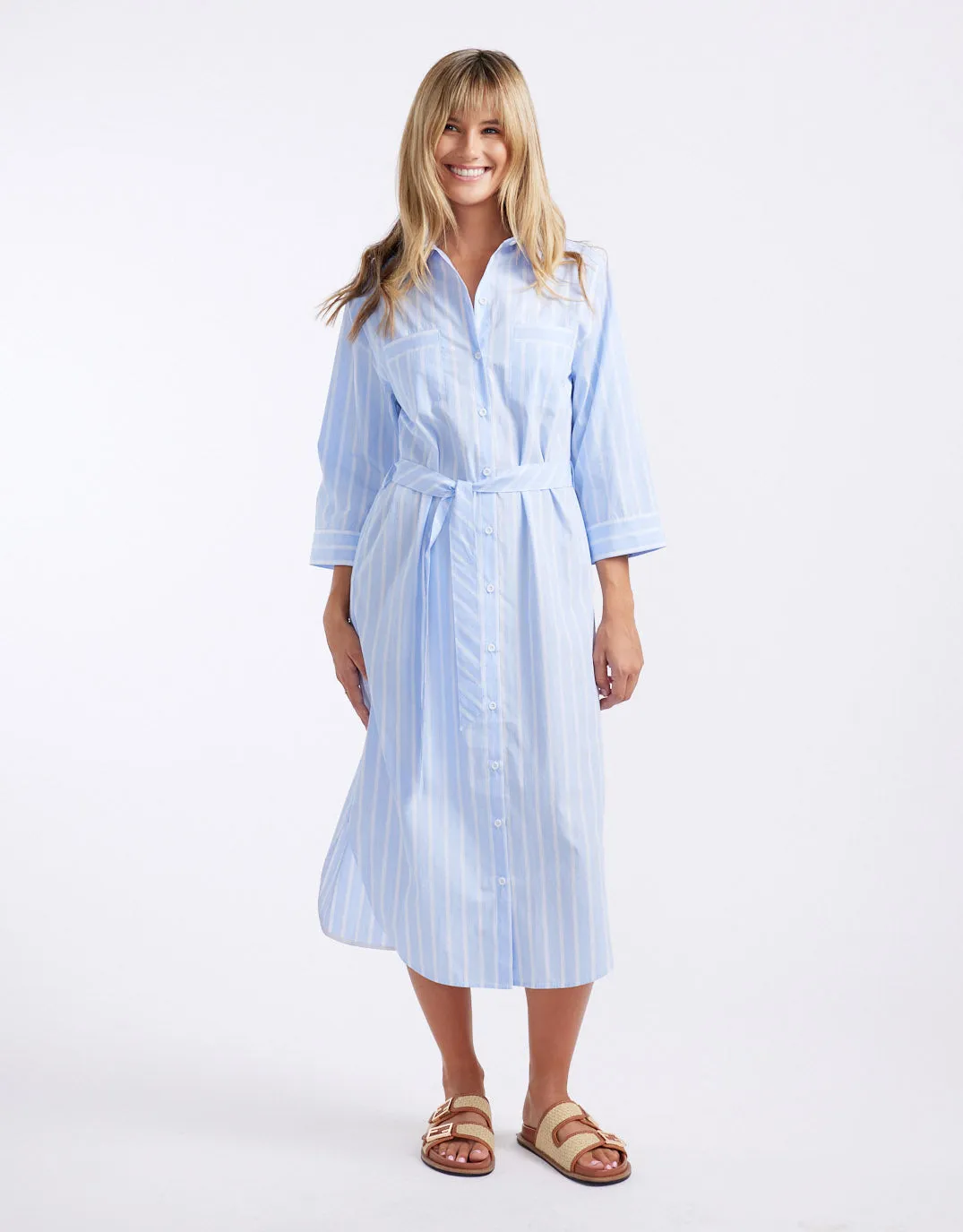 Hayley Shirt Dress - Pale Blue Stripe