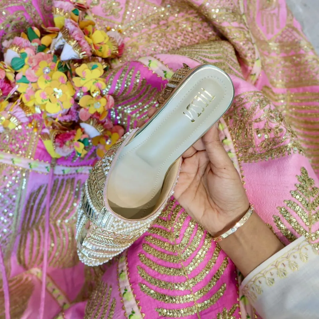 ISLA- Light Pink Embroidered Block heels I Tiesta Shoes