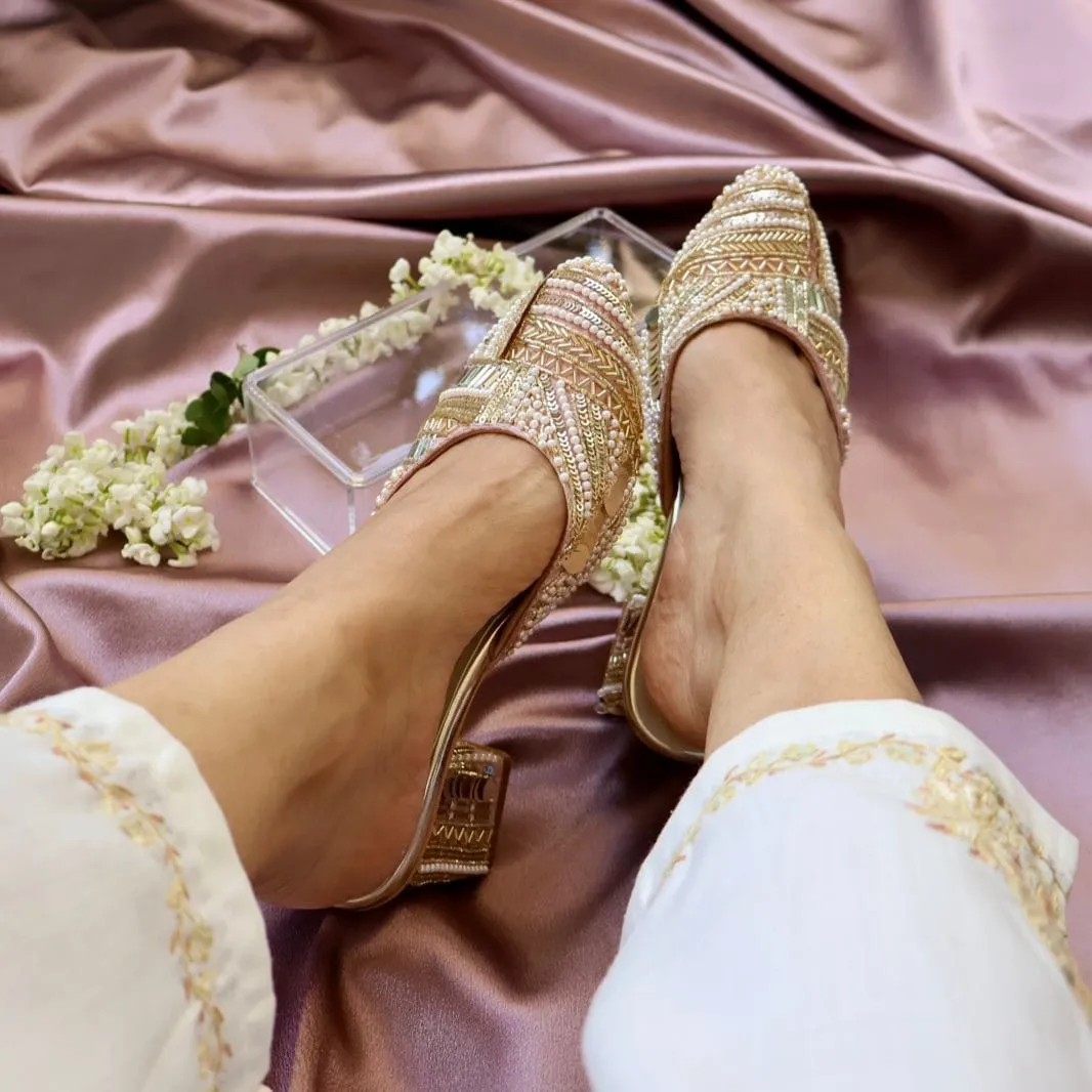 ISLA- Light Pink Embroidered Block heels I Tiesta Shoes