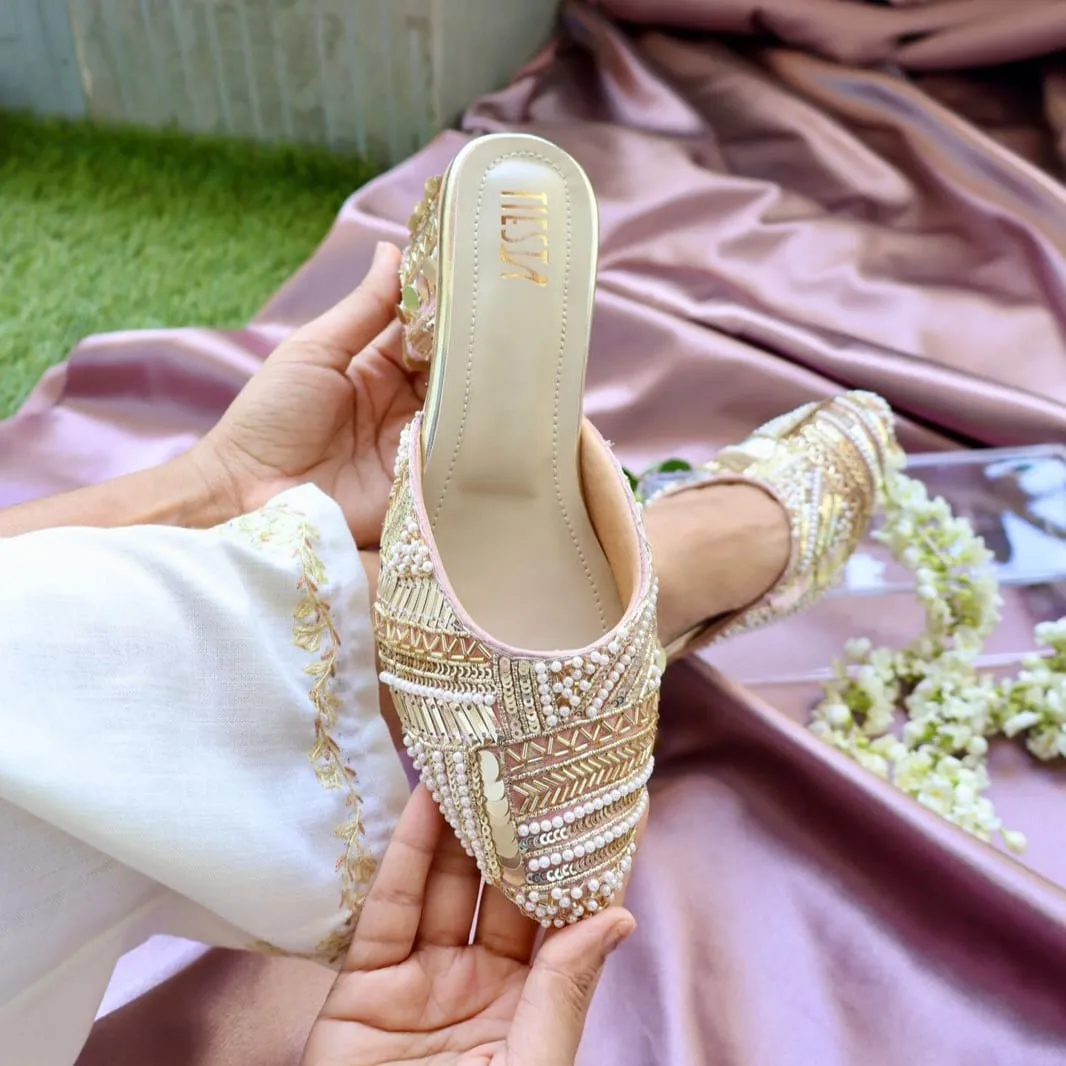 ISLA- Light Pink Embroidered Block heels I Tiesta Shoes