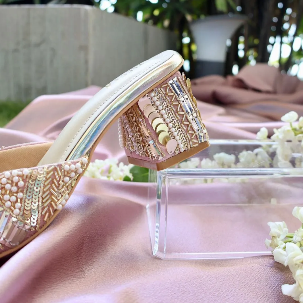 ISLA- Light Pink Embroidered Block heels I Tiesta Shoes