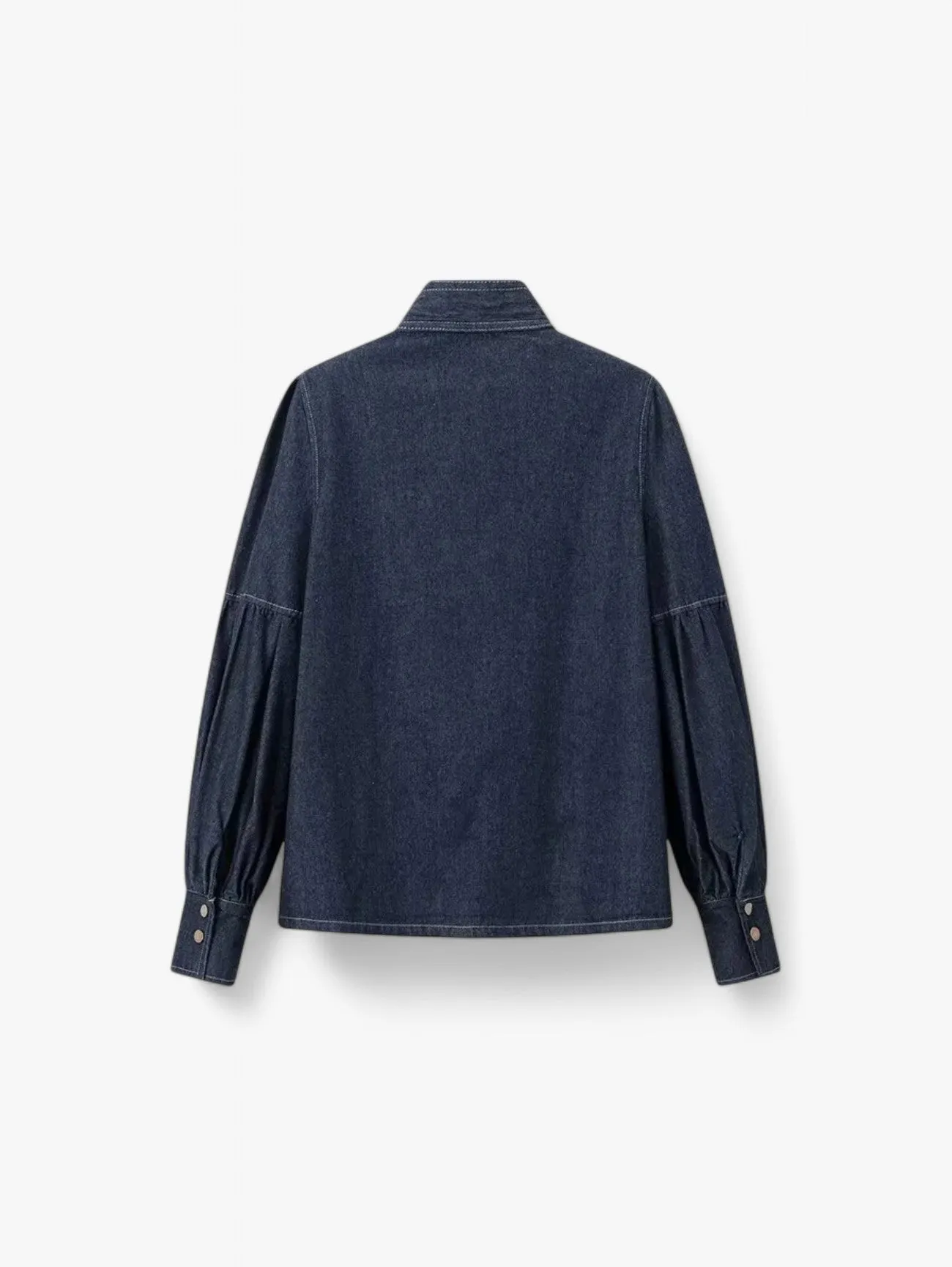 Jada | Women's Denim Button Down Blouse Long Sleeve Bow Tie Neck Shirt