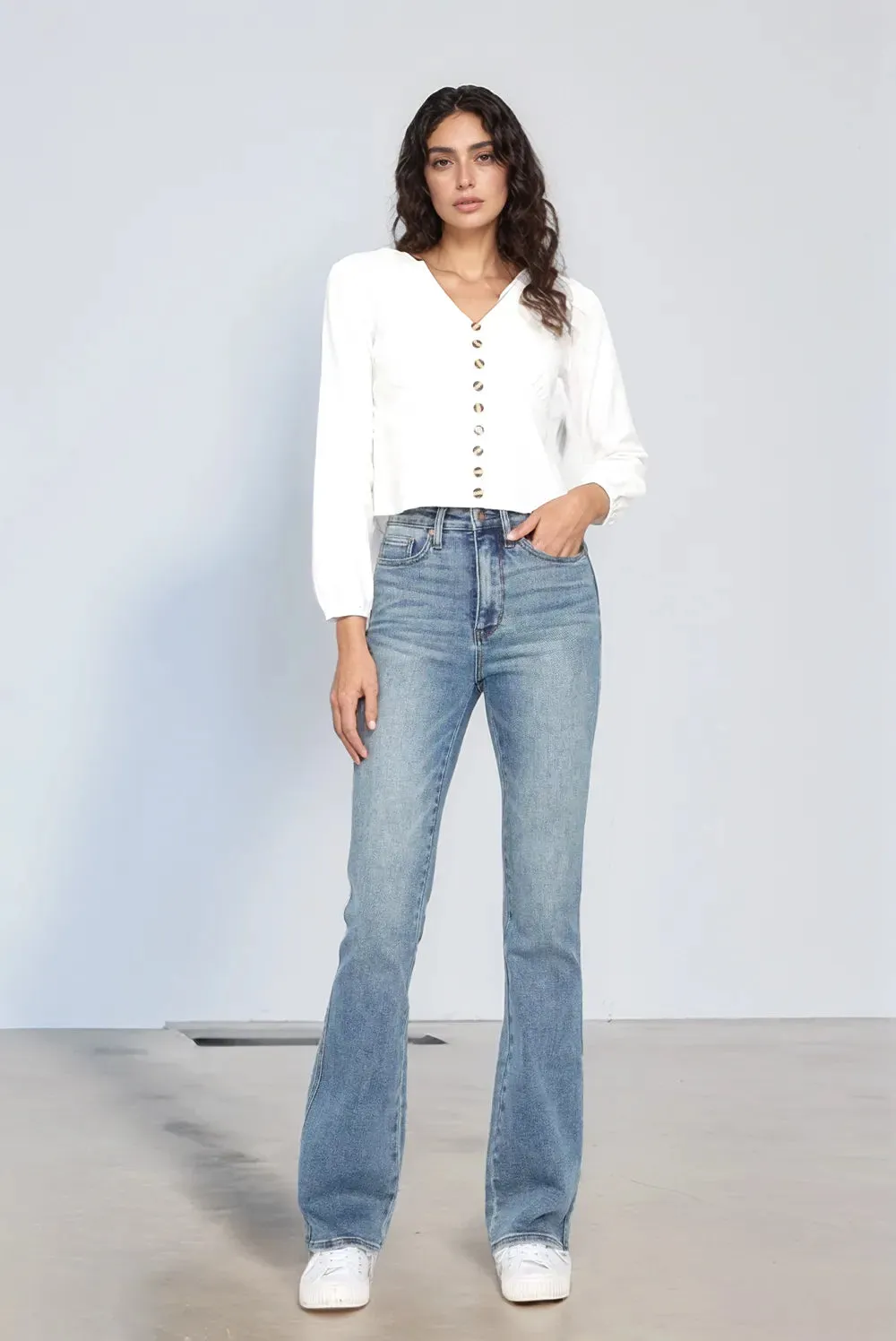 Judy Blue Full Size Tummy Control Back Embroidered Pocketed Bootcut Jeans Plus Size