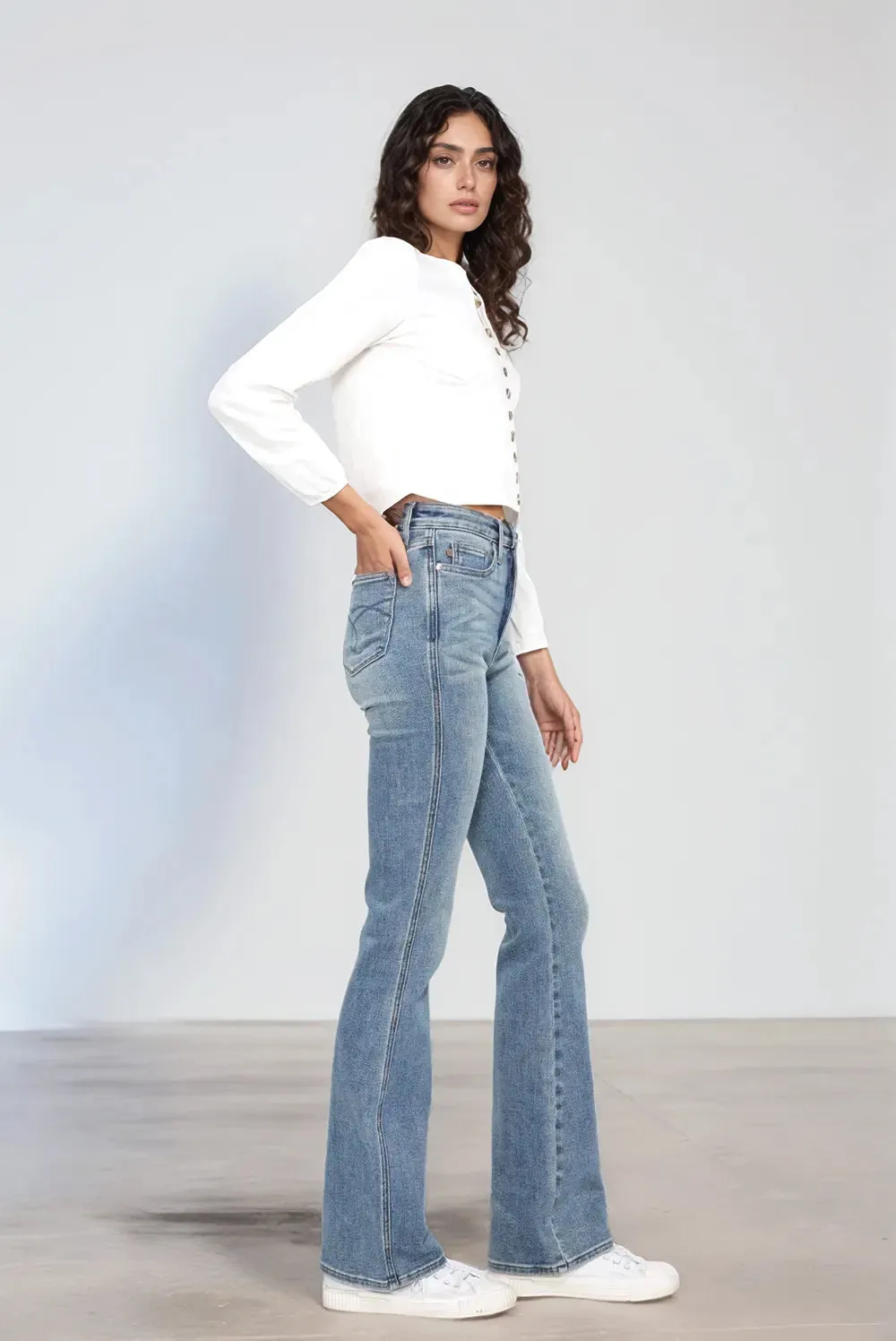 Judy Blue Full Size Tummy Control Back Embroidered Pocketed Bootcut Jeans Plus Size