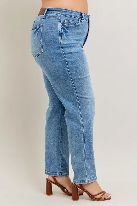Judy Blue Full Size Tummy Control Vintage Wash Straight Jeans Plus Size Available