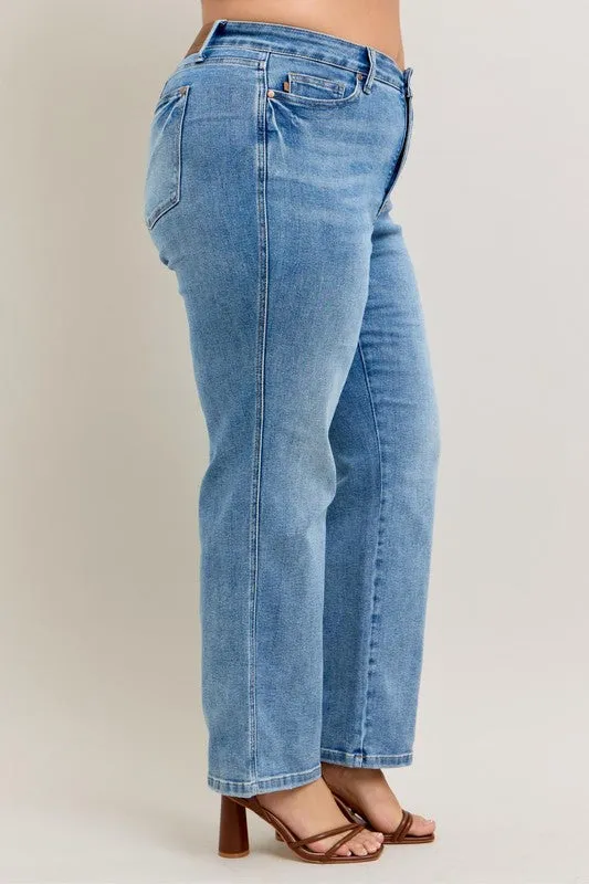 Judy Blue Full Size Tummy Control Vintage Wash Straight Jeans Plus Size Available