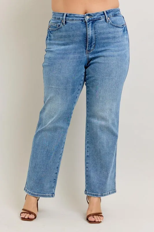 Judy Blue Full Size Tummy Control Vintage Wash Straight Jeans Plus Size Available