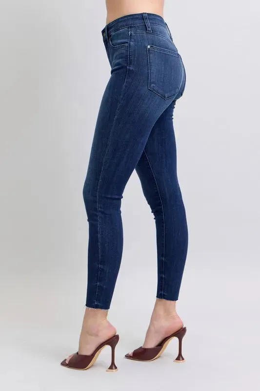 Judy Blue Mid Rise Skinny Jeans with Raw Hem