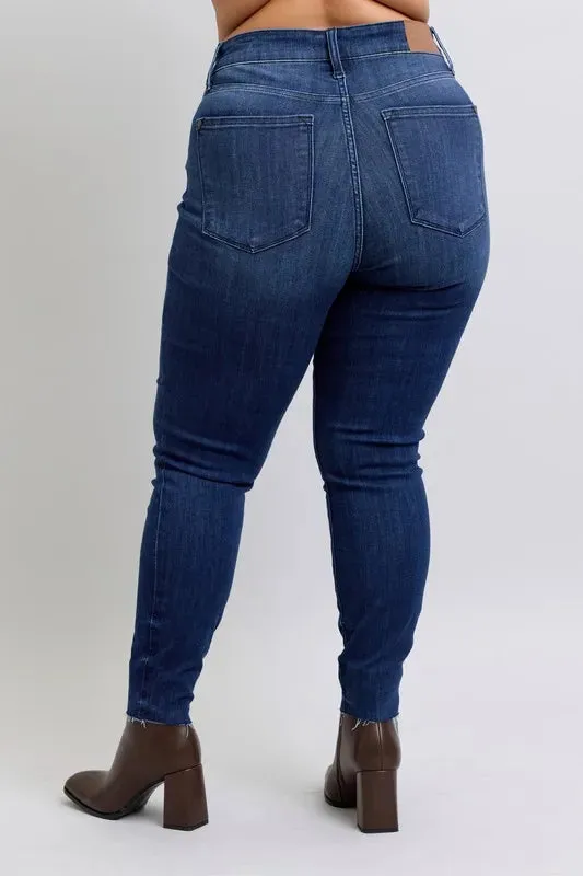 Judy Blue Mid Rise Skinny Jeans with Raw Hem