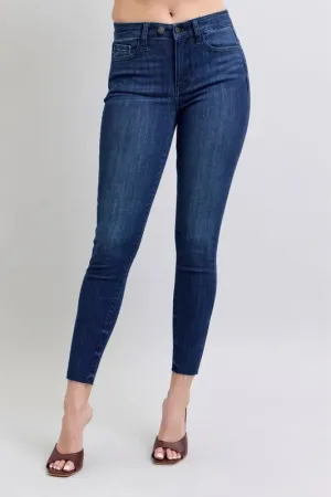 Judy Blue Mid Rise Skinny Jeans with Raw Hem