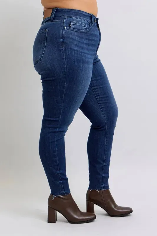 Judy Blue Mid Rise Skinny Jeans with Raw Hem