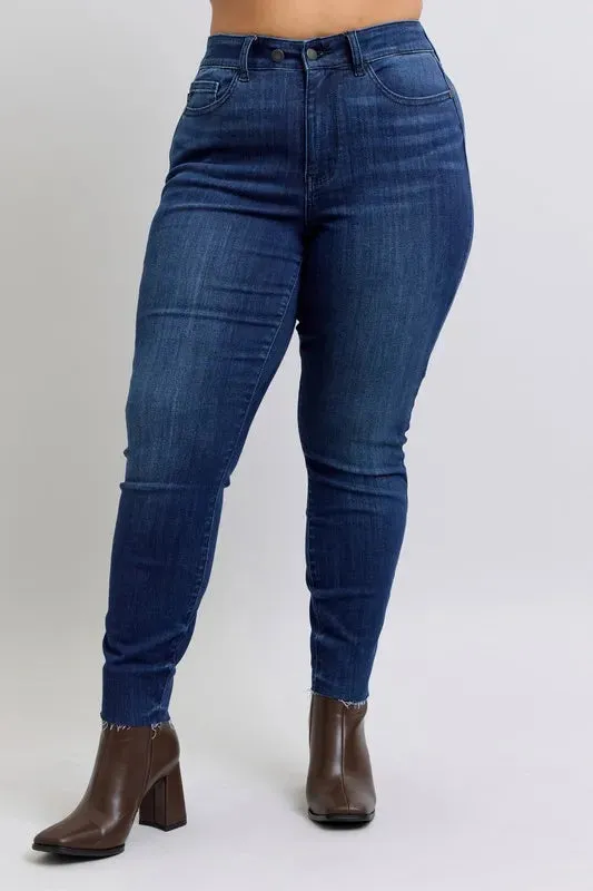 Judy Blue Mid Rise Skinny Jeans with Raw Hem
