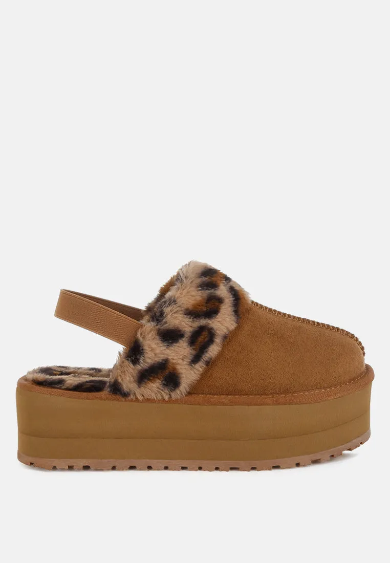 Leopard Faux Fur Platform Classic Slingback By RUW
