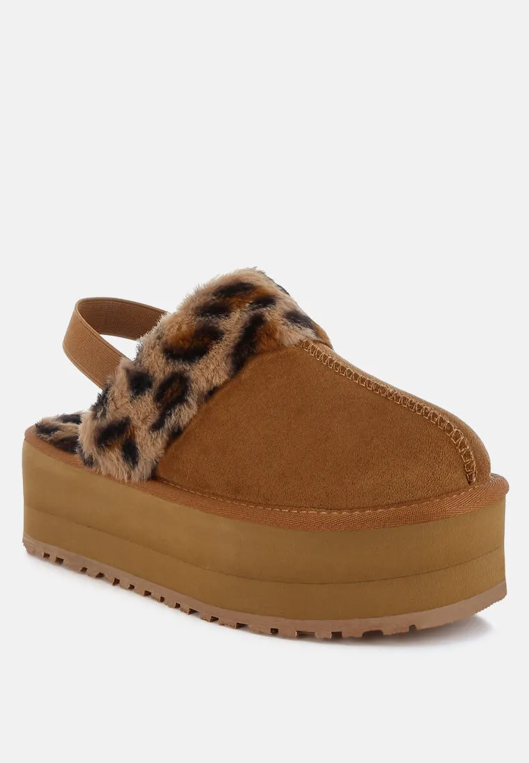 Leopard Faux Fur Platform Classic Slingback By RUW