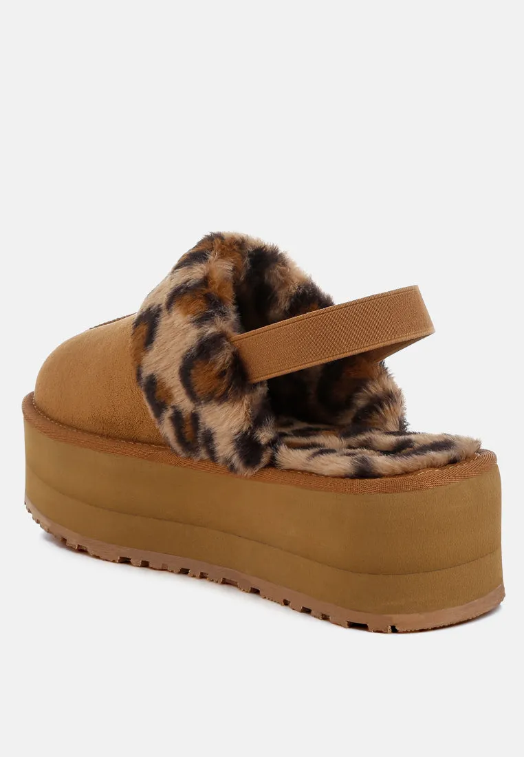 Leopard Faux Fur Platform Classic Slingback By RUW