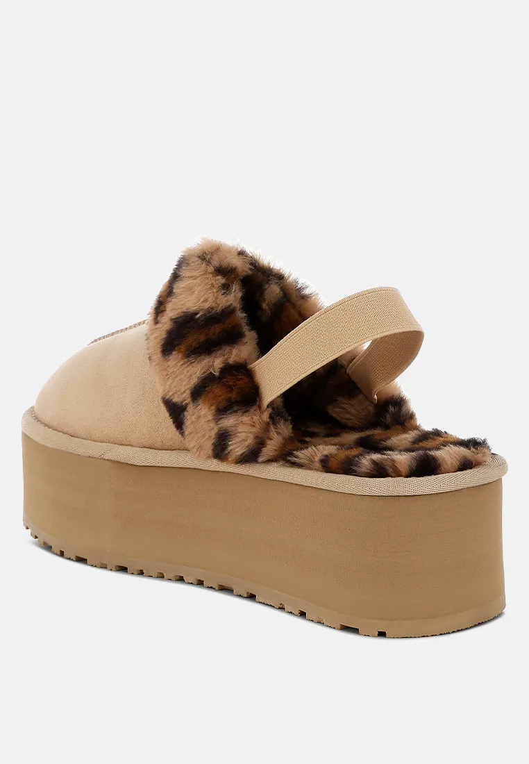 Leopard Faux Fur Platform Classic Slingback By RUW