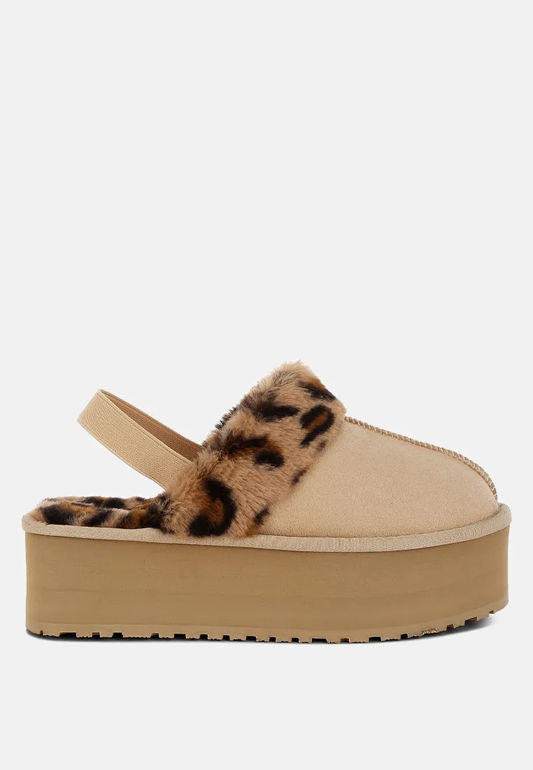 Leopard Faux Fur Platform Classic Slingback By RUW
