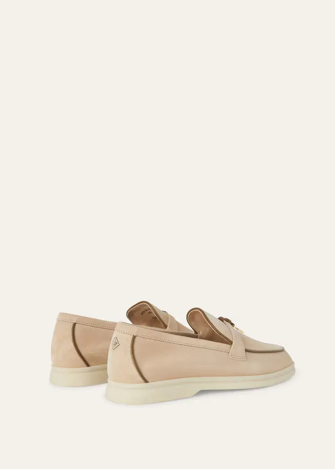 Loro Piana Summer Charms Walk Loafers Suede Natural Light Caramel