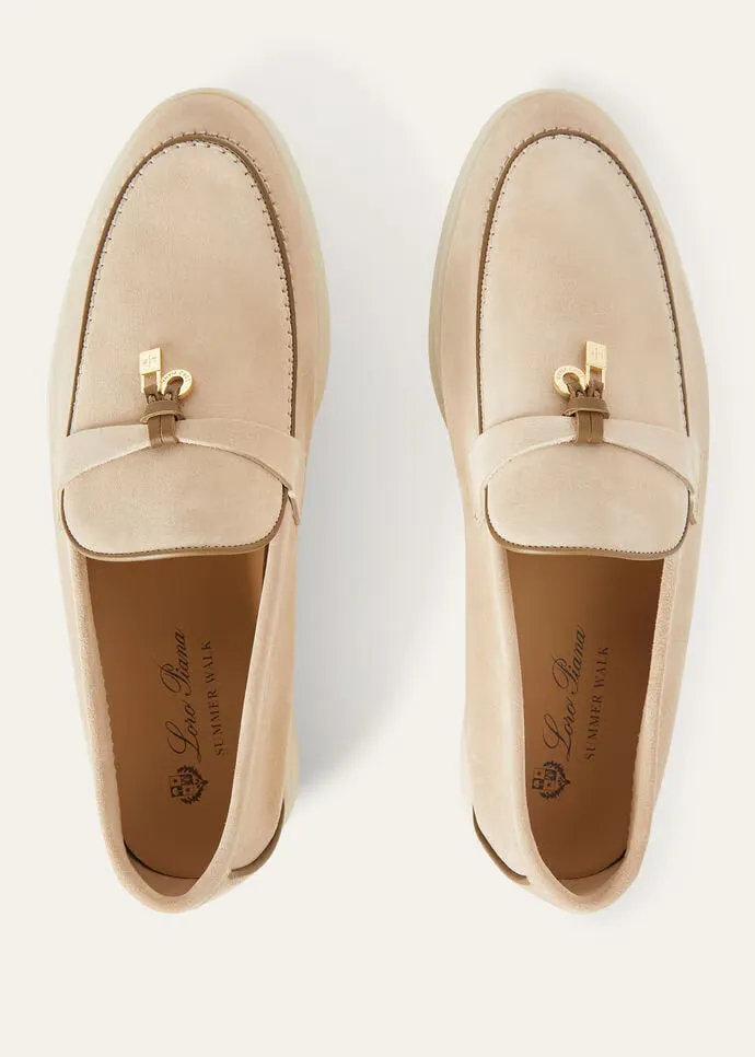 Loro Piana Summer Charms Walk Loafers Suede Natural Light Caramel