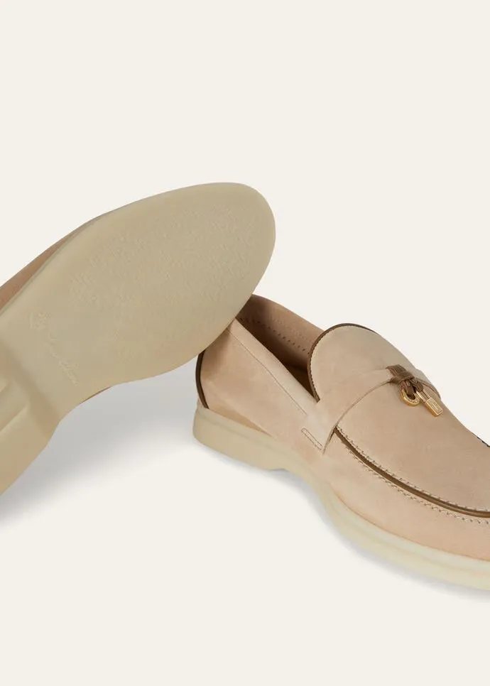Loro Piana Summer Charms Walk Loafers Suede Natural Light Caramel