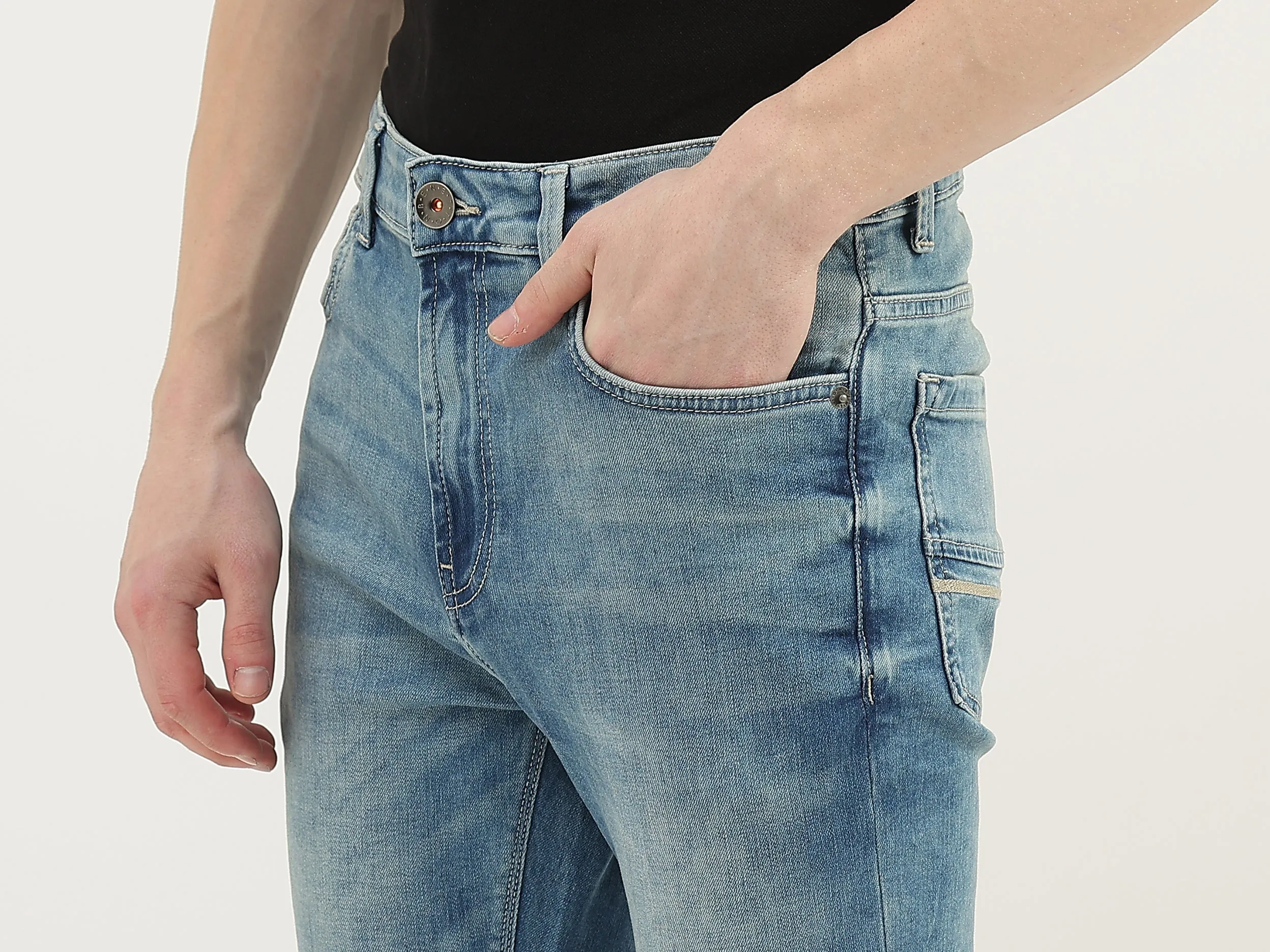 Men Solid Low Crotch Jeans
