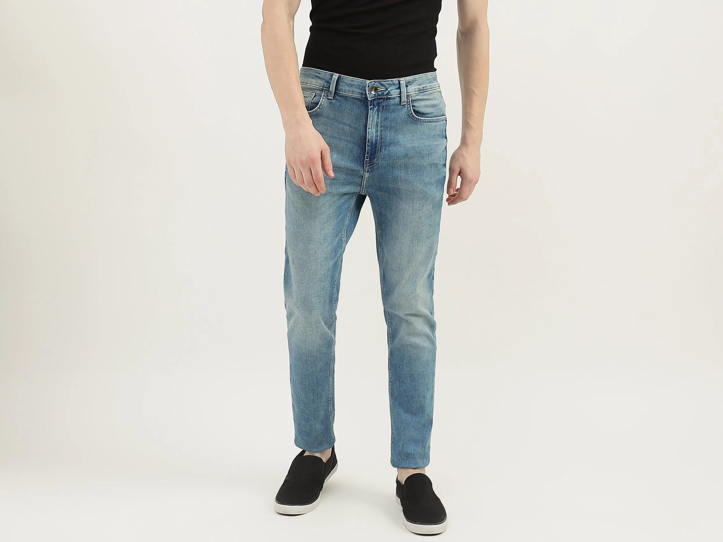 Men Solid Low Crotch Jeans