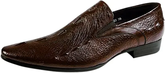 Men's Leather Slip On Dress Loafer in Black Pointed Toe