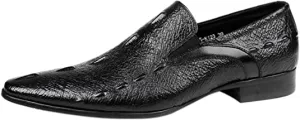 Men's Leather Slip On Dress Loafer in Black Pointed Toe