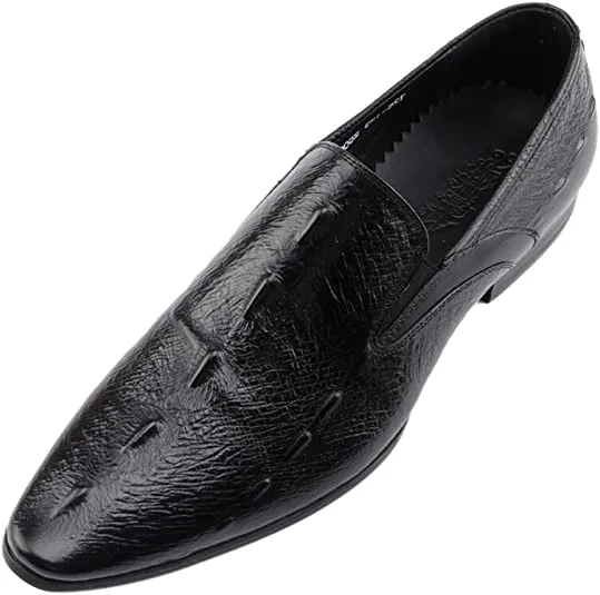 Men's Leather Slip On Dress Loafer in Black Pointed Toe