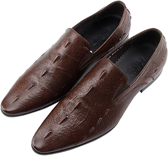 Men's Leather Slip On Dress Loafer in Black Pointed Toe