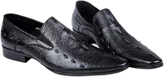 Men's Leather Slip On Dress Loafer in Black Pointed Toe