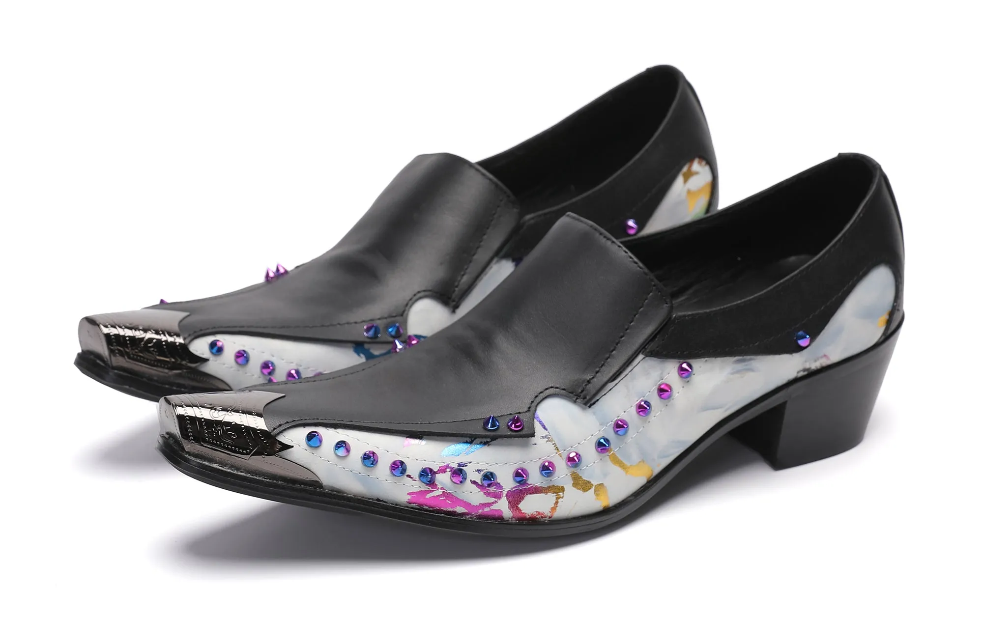 Men's Metal-Tip Toe Western Beads Penny Loafers