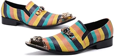 Men's Striped Beaded Dress Western Loafers