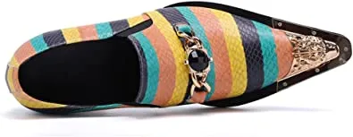 Men's Striped Beaded Dress Western Loafers