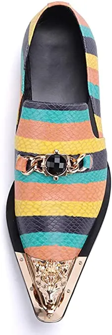 Men's Striped Beaded Dress Western Loafers