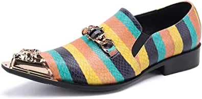 Men's Striped Beaded Dress Western Loafers