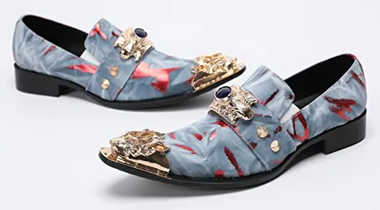 Men's Suede Western Loafers Dragon Metal Tip