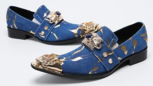 Men's Suede Western Loafers Dragon Metal Tip