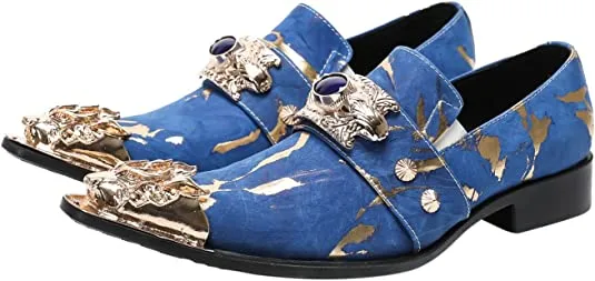 Men's Suede Western Loafers Dragon Metal Tip