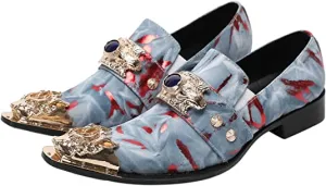 Men's Suede Western Loafers Dragon Metal Tip