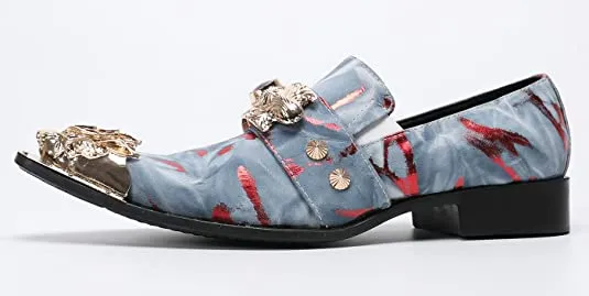 Men's Suede Western Loafers Dragon Metal Tip