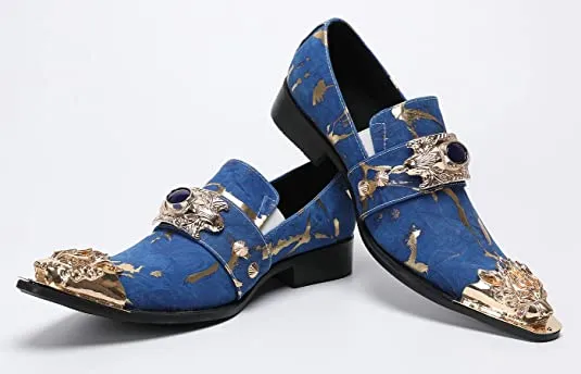 Men's Suede Western Loafers Dragon Metal Tip