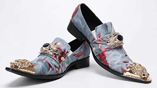 Men's Suede Western Loafers Dragon Metal Tip